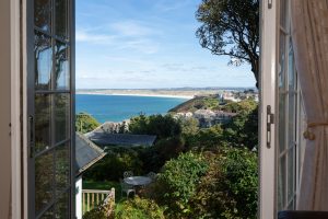 Fernhill self catering apartment Carbis Bay St Ives sea view from french doors